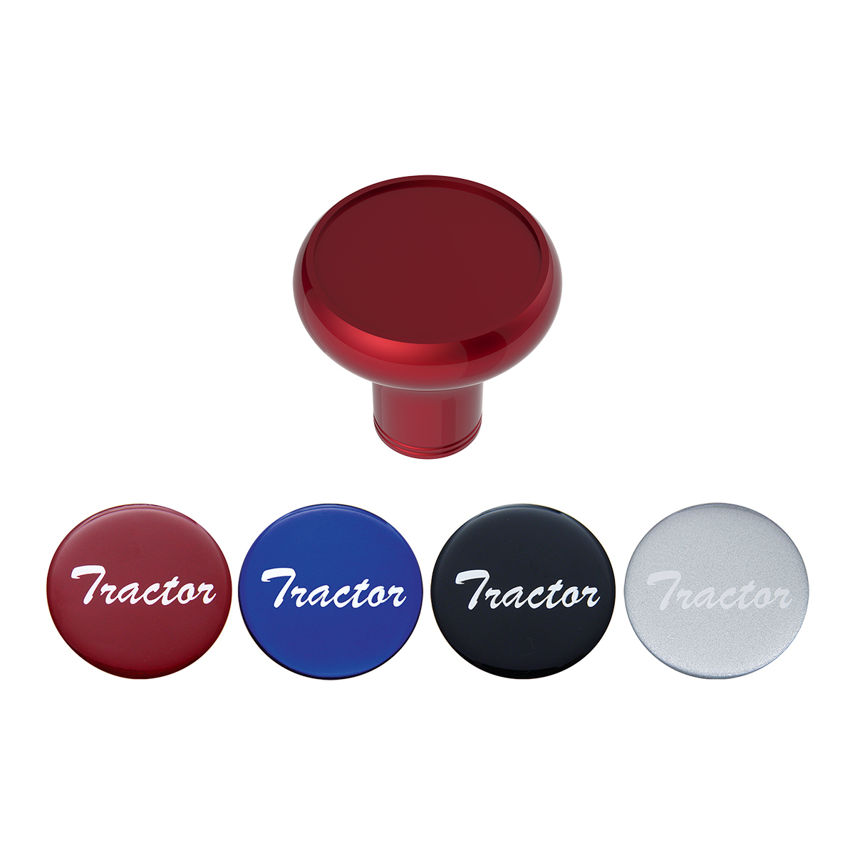 Deluxe Aluminum Screw-On Air Valve Knob With Multi-Color Glossy Tractor Sticker - Candy Red - Thumbnail 4