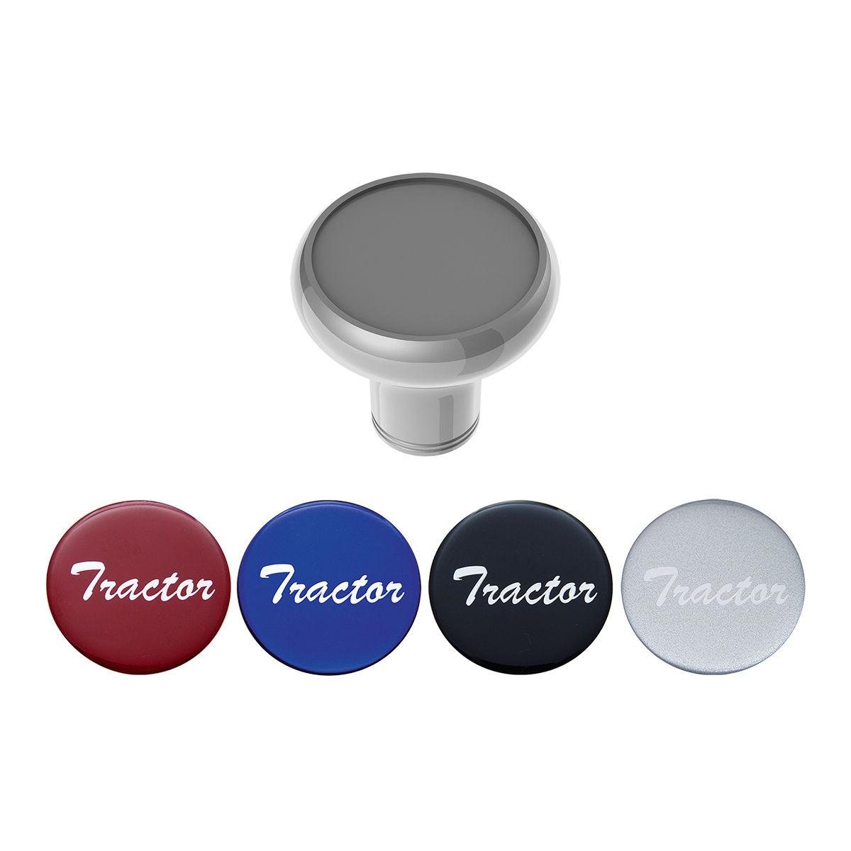 Deluxe Aluminum Screw-On Air Valve Knob With Multi-Color Glossy Tractor Sticker - Liquid Silver - Thumbnail 4
