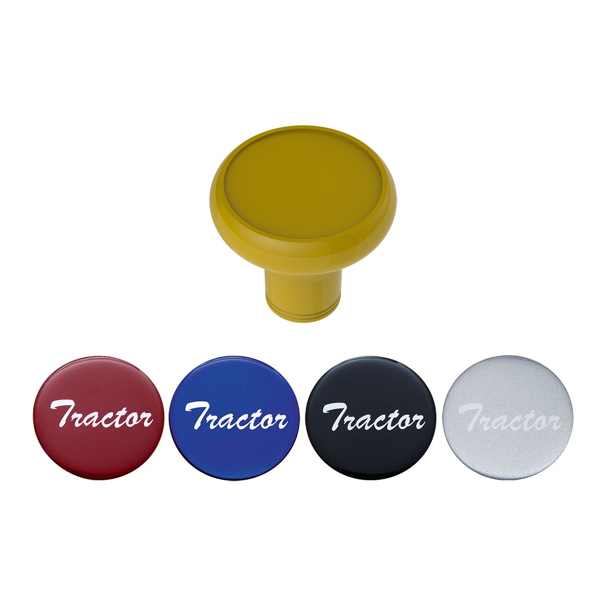 Deluxe Aluminum Screw-On Air Valve Knob With Multi-Color Glossy Tractor Sticker - Electric Yellow
