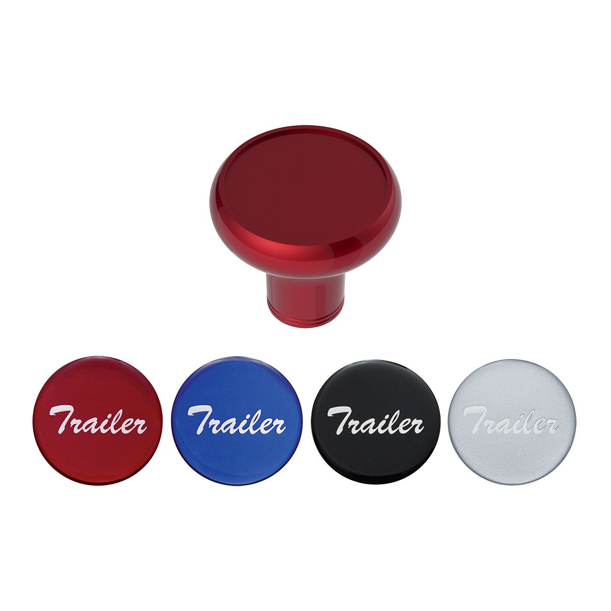 Deluxe Aluminum Screw-On Air Valve Knob With Multi-Color Glossy Trailer Sticker - Candy Red