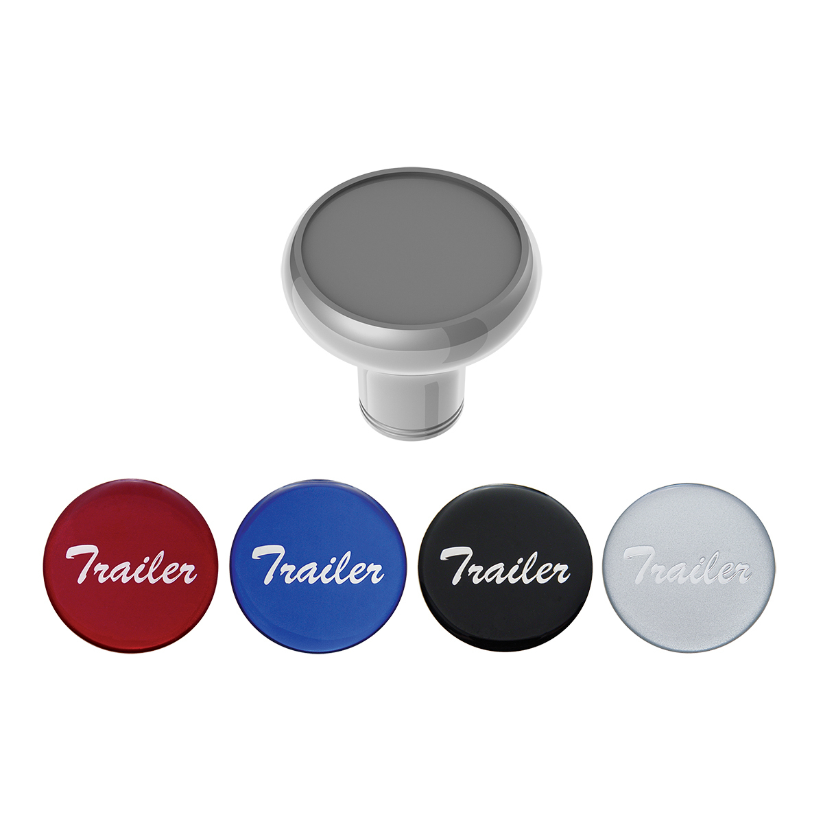 Deluxe Aluminum Screw-On Air Valve Knob With Multi-Color Glossy Trailer Sticker - Liquid Silver - Thumbnail 4