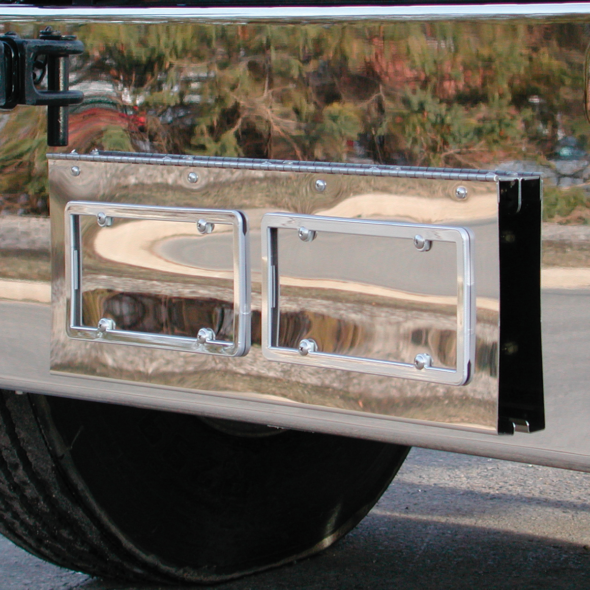 Stainless Dual License Plate/Swing Plate For Kenworth W900 With Texas Style Bum - Thumbnail 2