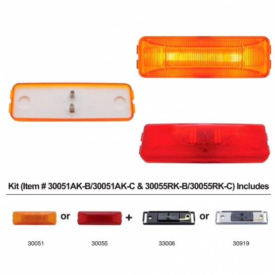 Rectangular Light Kit (Clearance/Marker) With Chrome Bracket - Red Lens