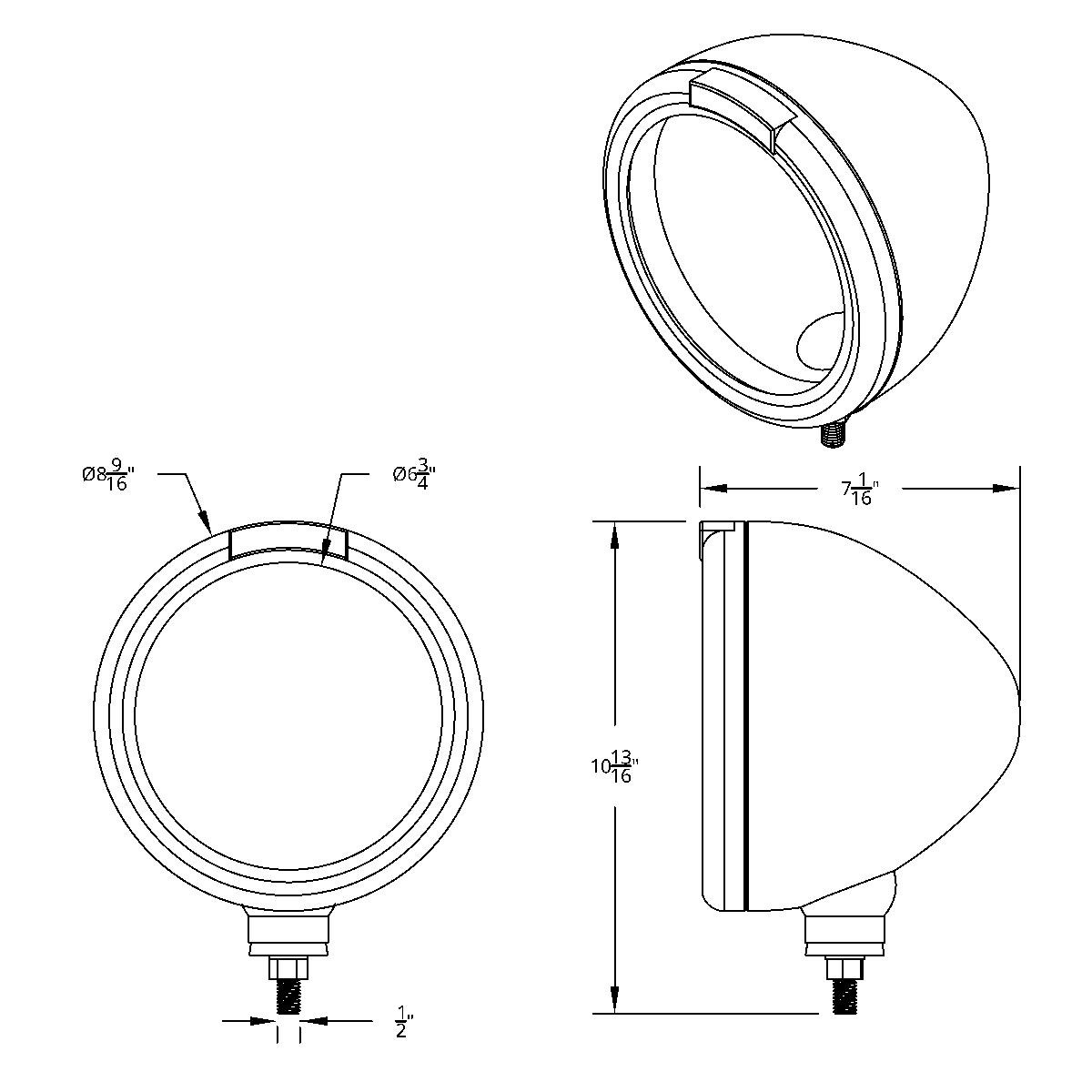 Stainless Steel "Classic" Headlight No Bulb & Turn Signal Light - Amber Lens - Thumbnail 4
