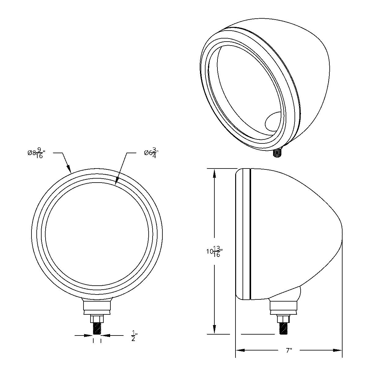 Chrome "CLASSIC" Headlight Housing - No Turn Signal - Thumbnail 4
