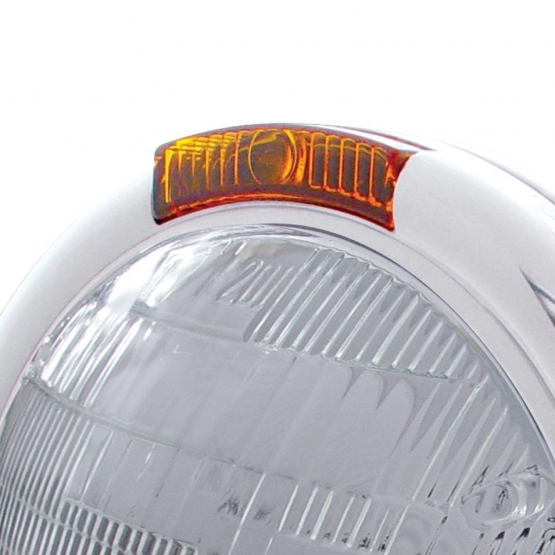 Chrome Classic Headlight 6014 Bulb & Amber Turn Signal Lens - Thumbnail 4