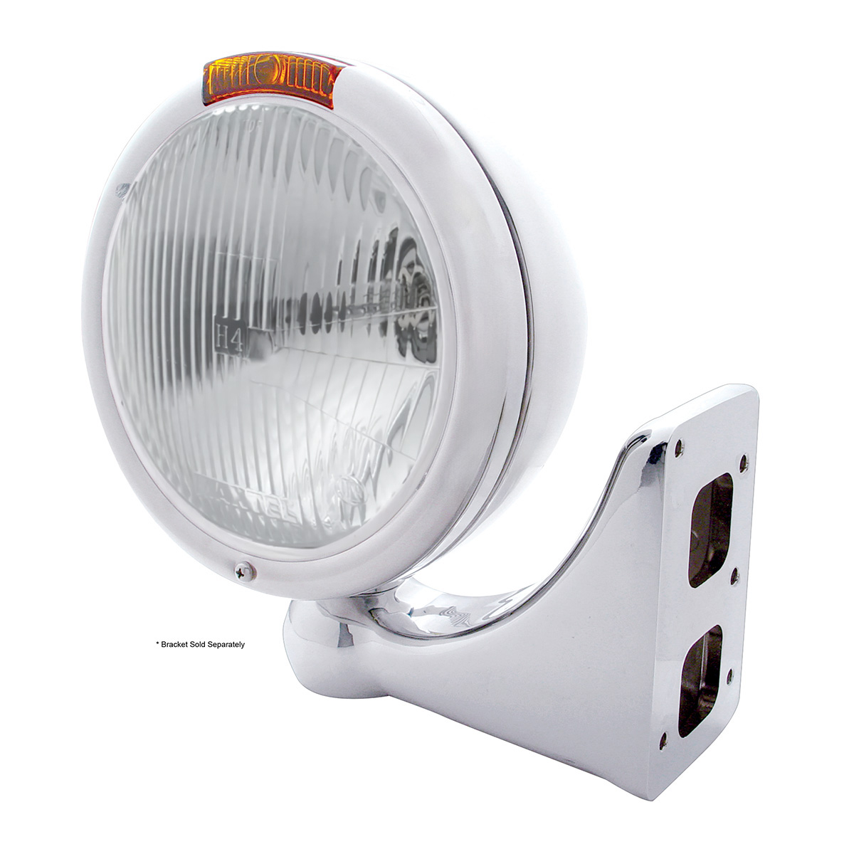 Stainless Steel Classic Headlight H4 Bulb & Turn Signal - Amber Lens - Thumbnail 3