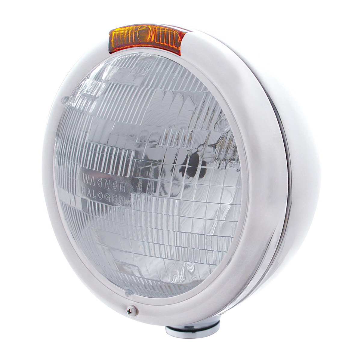 Stainless Steel "Classic" Headlight H6024 Bulb & Turn Signal - Amber Lens - Thumbnail 5