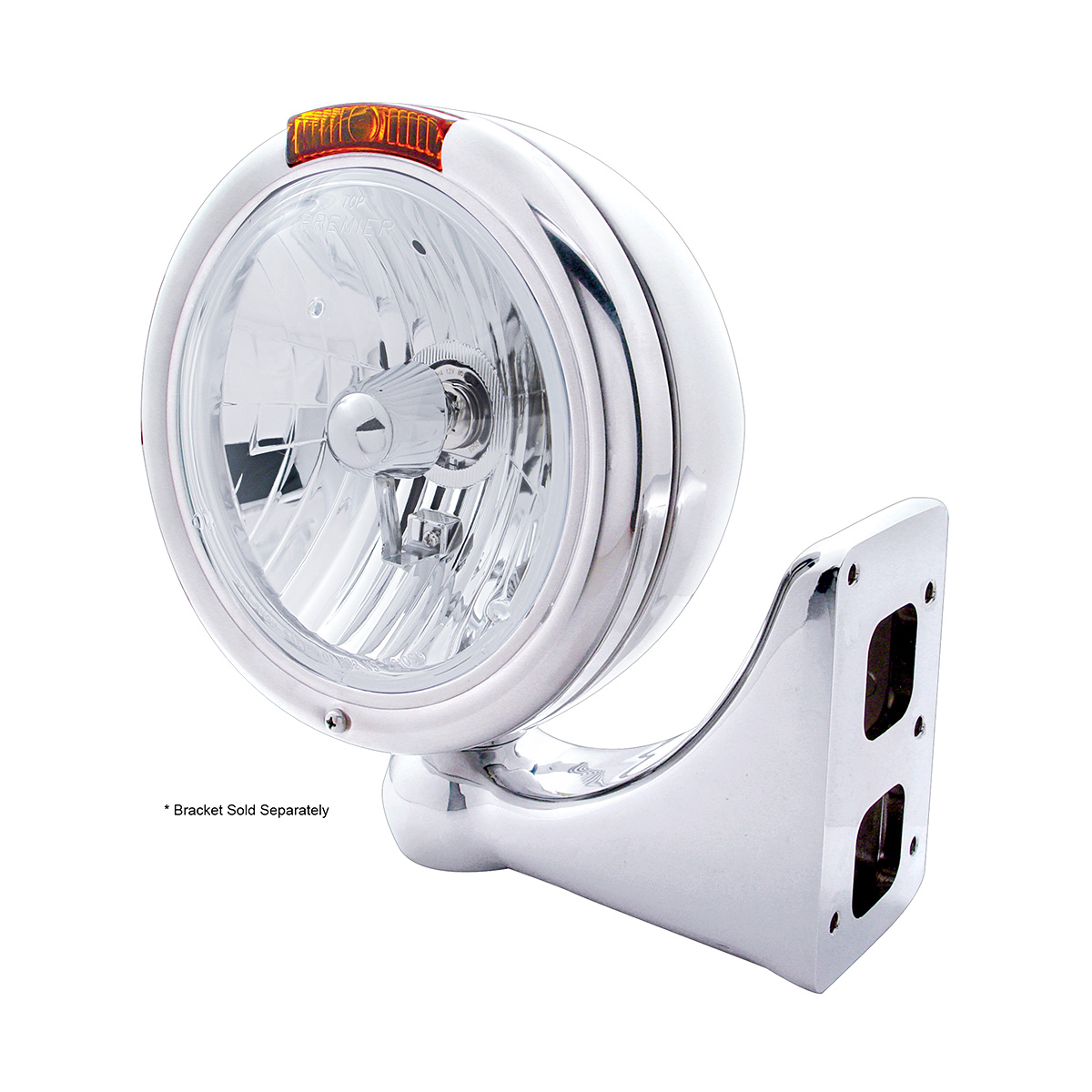 Stainless Steel Classic Headlight Crystal H4 Bulb & Turn Signal - Amber Lens - Thumbnail 4