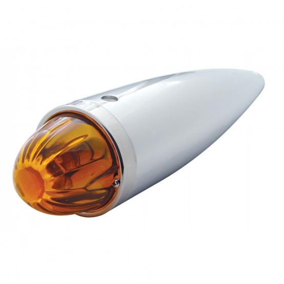 Chrome Die Cast Torpedo Cab Light With Watermelon Glass Lens & 1156 Bulb - Amber