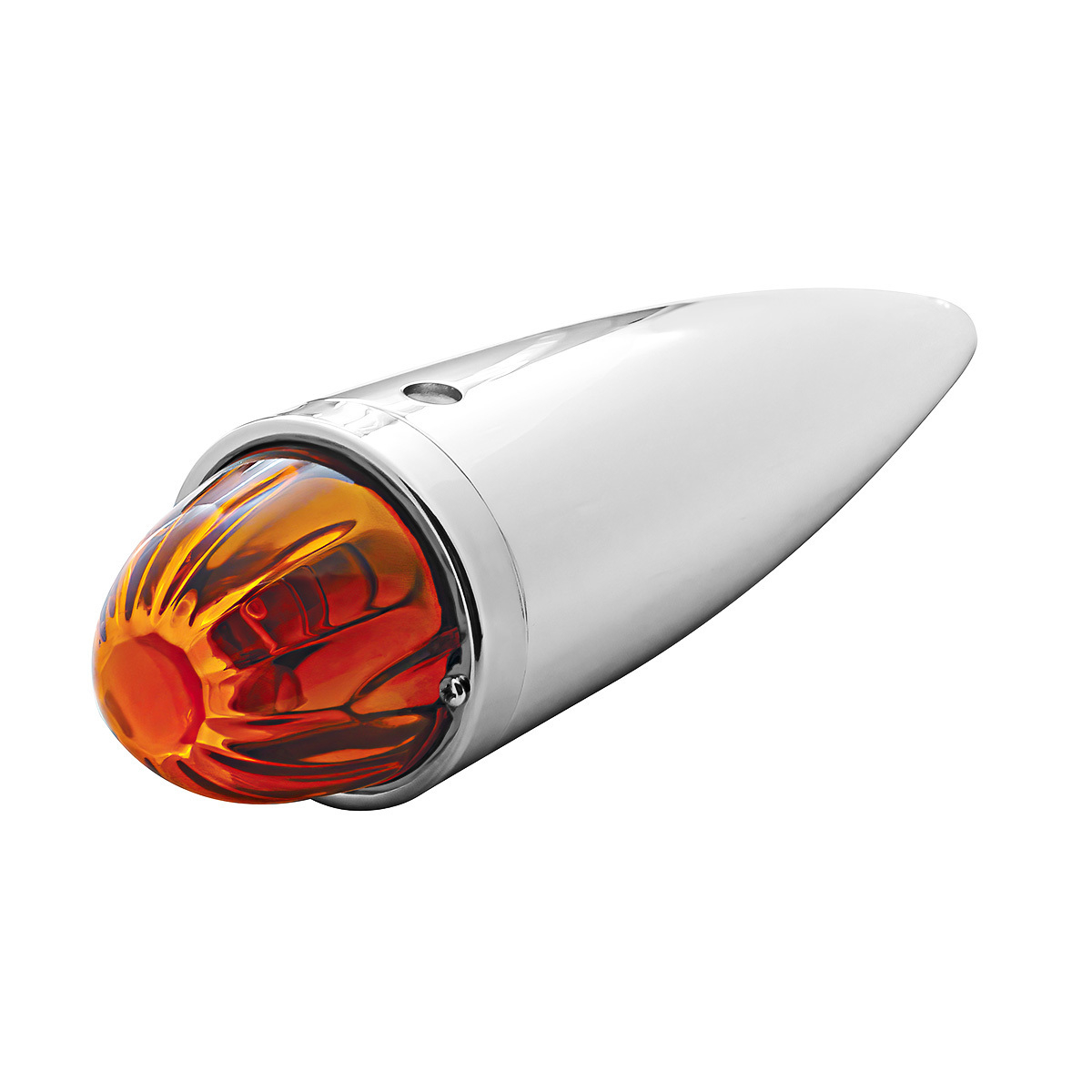 Chrome Die Cast Torpedo Cab Light With Watermelon Glass Lens & 1156 Bulb - Dark Amber - Thumbnail 3