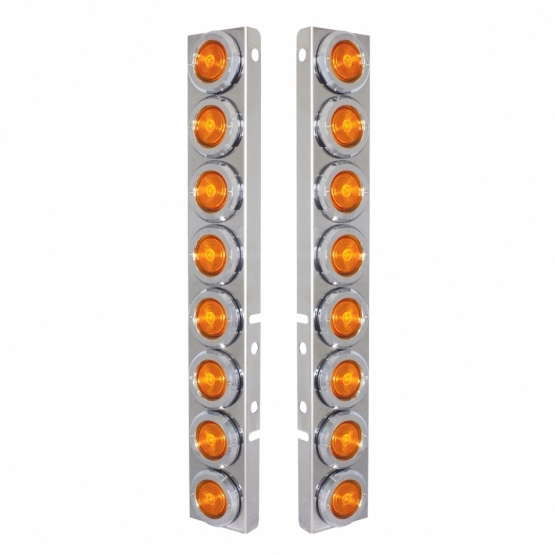 Stainless Front Air Cleaner Bracket With 16X 2" Flat Lights & Bezels For Peterbilt