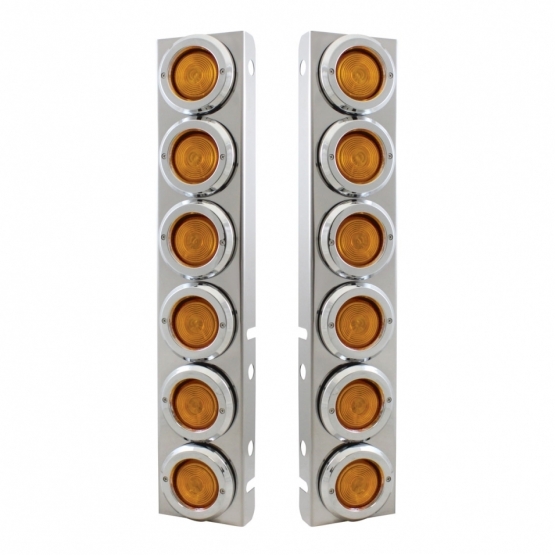 Stainless Front Air Cleaner Bracket With 12X 2" Flat Lights & Bezels For Peterbilt