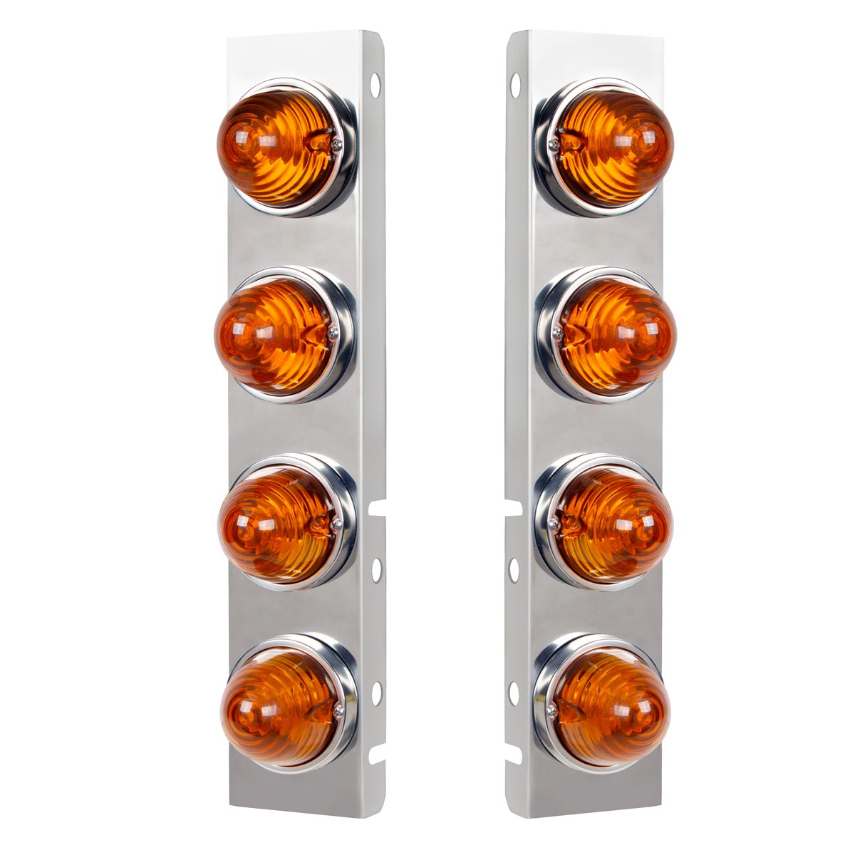 SS Front Air Cleaner Bracket With 8X Glass Beehive Lights & SS Bezels For Peterbilt-Amber Lens