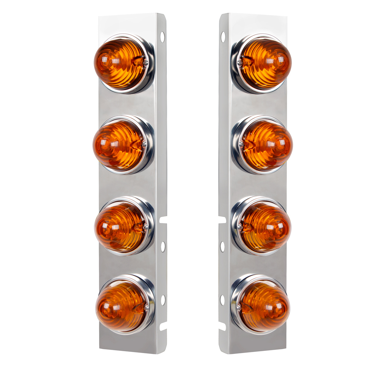 SS Front Air Cleaner Bracket With 8X Glass Beehive Lights & SS Bezels For Peterbilt-Amber Lens - Thumbnail 3
