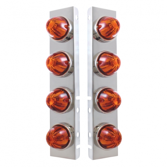 SS Front Air Cleaner Bracket With 8X Glass Watermelon Lights & SS Bezels For Peterbilt-Dark Amber Lens