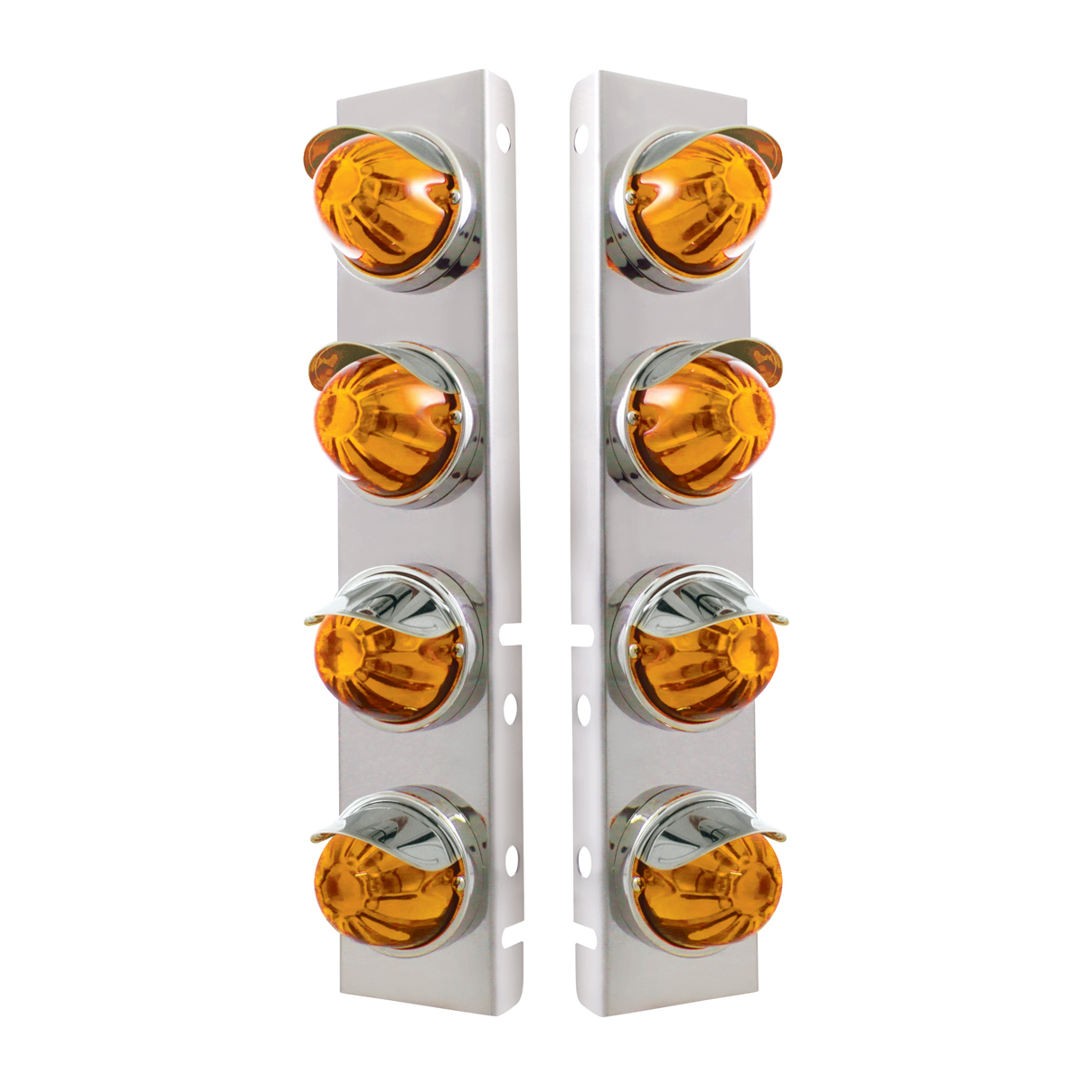 SS Front Air Cleaner Bracket With 8X Glass Watermelon Lights & SS Visors For Peterbilt -Amber Lens - Thumbnail 3