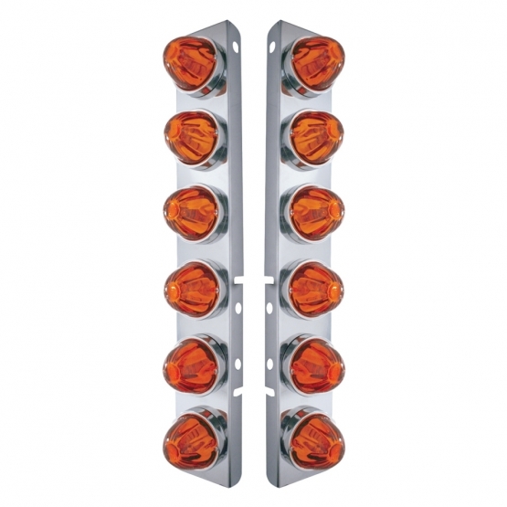 SS Front Air Cleaner Bracket With 12X Glass Watermelon Lights & SS Bezels For Peterbilt-Dark Amber Lens