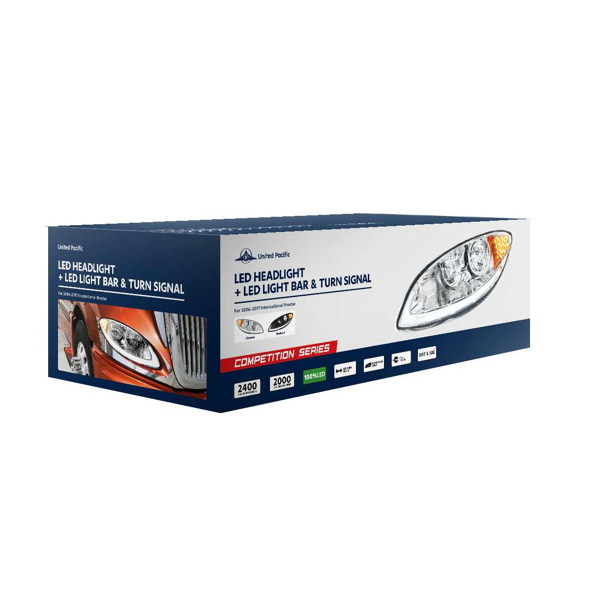 Chrome LED Headlight With LED Light Bar & Turn Signal For 2006-2017 International Prostar-Passenger - Thumbnail 8