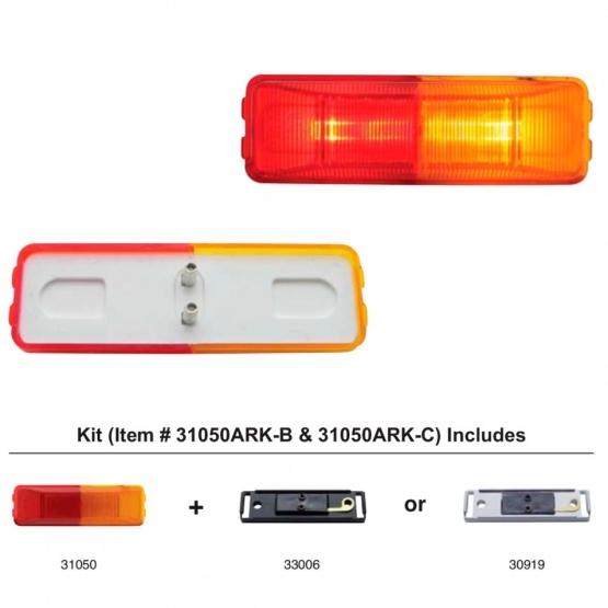 Incandescent Rectangular Fender Mount Light (Clearance/Marker) With Black Bracket - Amber & Red Lens (Bulk)