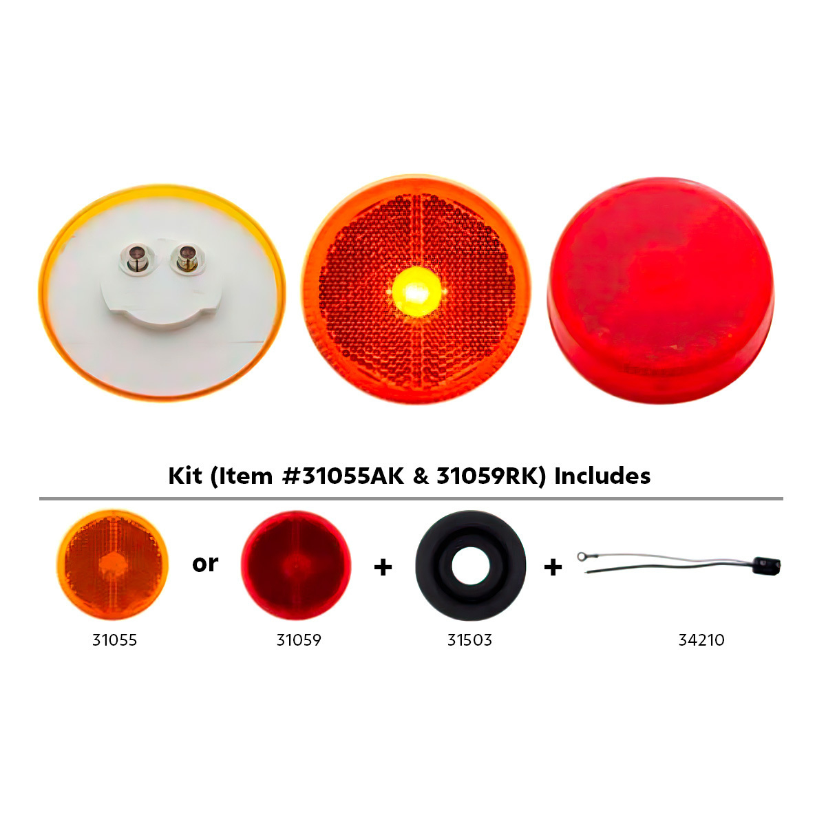 2.5" Round Reflectorized Light Kit (Clearance/Marker) - Red Lens - Thumbnail 3