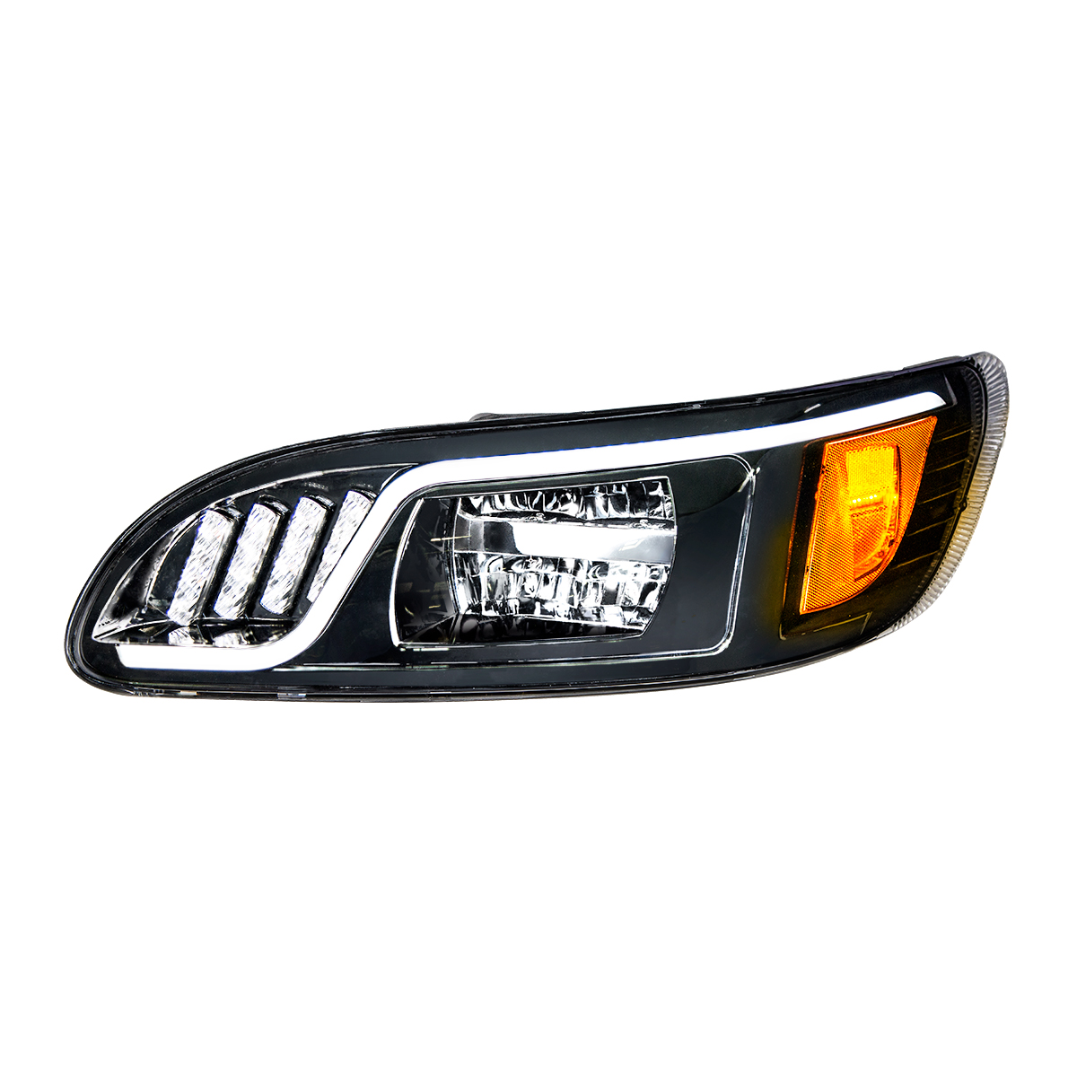 Black LED Headlight With LED Turn, Position, & DRL For Peterbilt 386 (2005-2015) & 387 (1999-2010)- Driver - Thumbnail 2