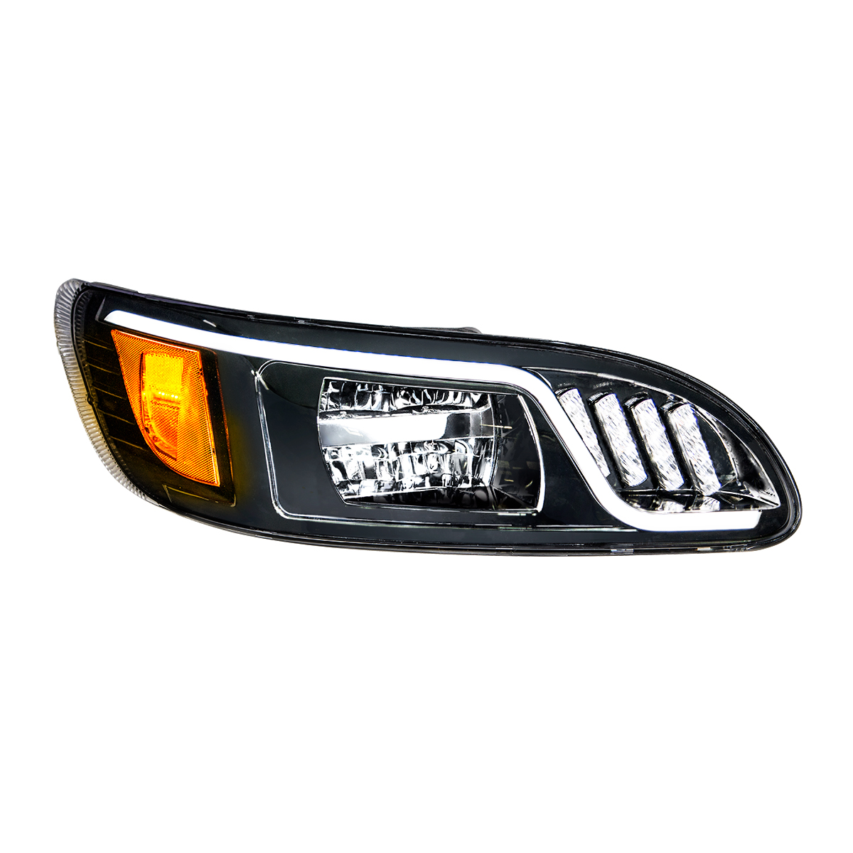 Black LED Headlight With LED Turn, Position, & DRL For Peterbilt 386 (2005-2015) & 387 (1999-2010)- Passenger - Thumbnail 2