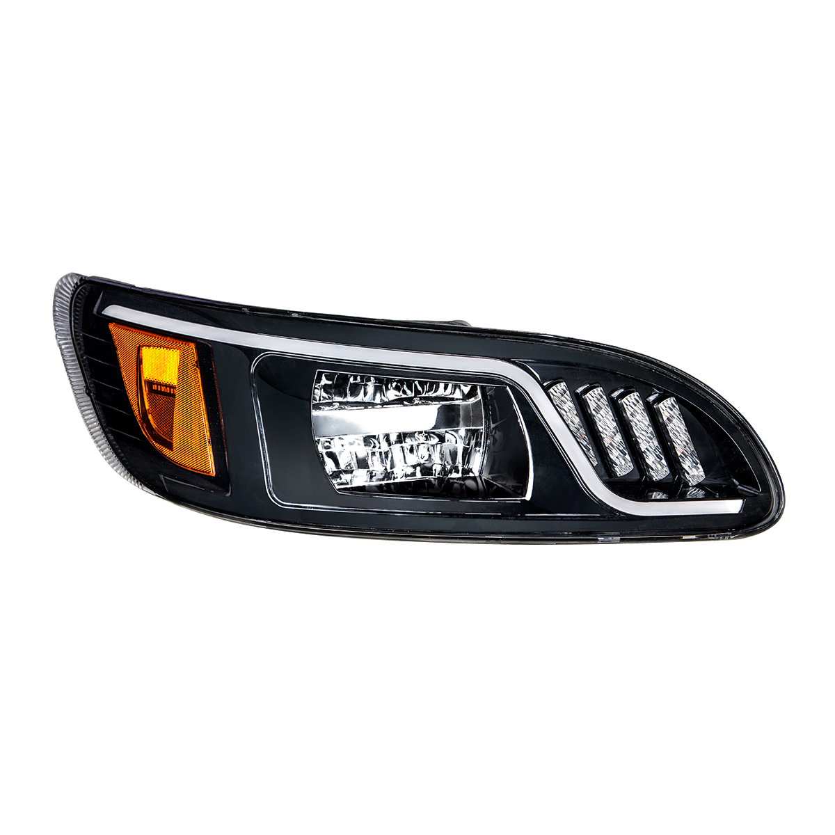 Black LED Headlight With LED Turn, Position, & DRL For Peterbilt 386 (2005-2015) & 387 (1999-2010)- Passenger - Thumbnail 3