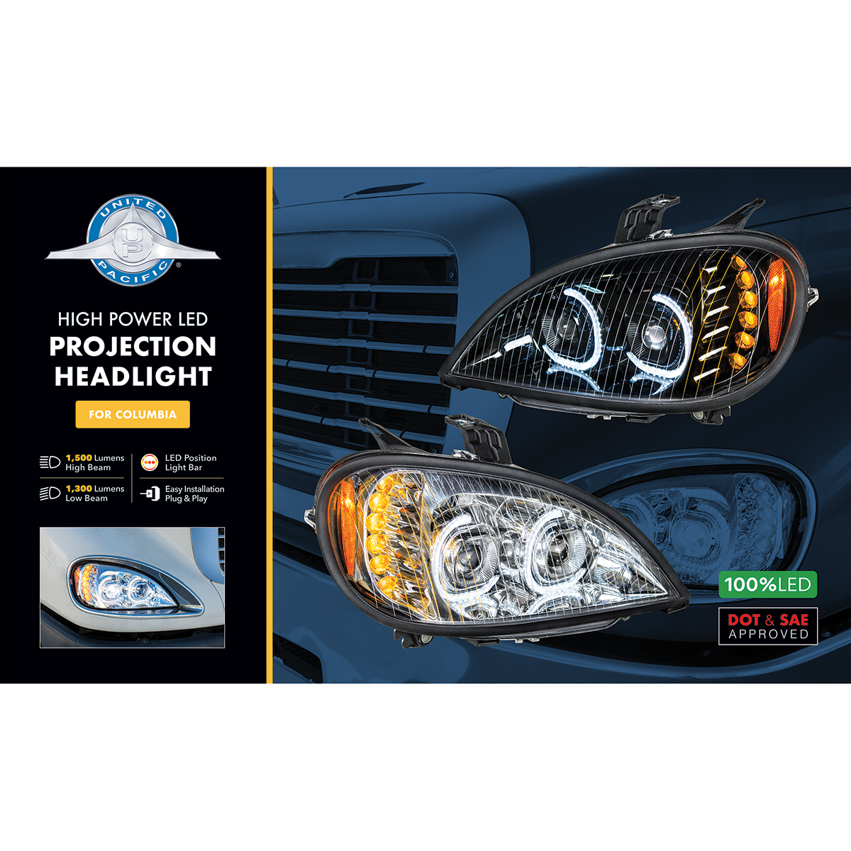 High Power LED Chrome Projection Headlight For 2001-2020 Freightliner Columbia - Passenger - Thumbnail 7