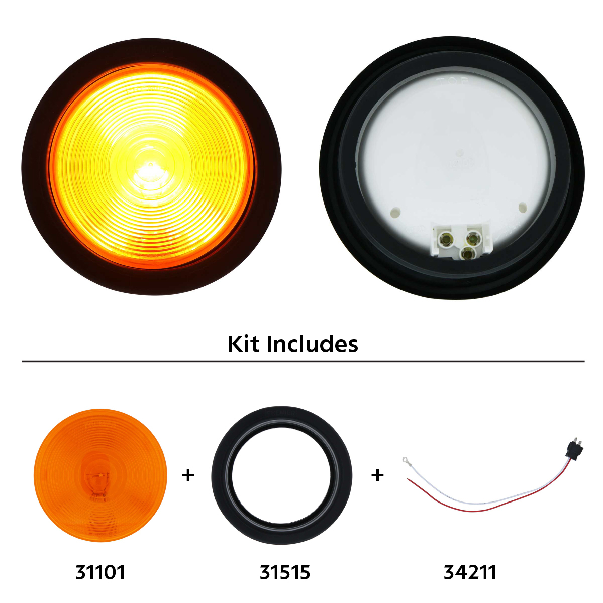 4" Round Dual Function Turn Signal Light Kit - Amber Lens - Thumbnail 7