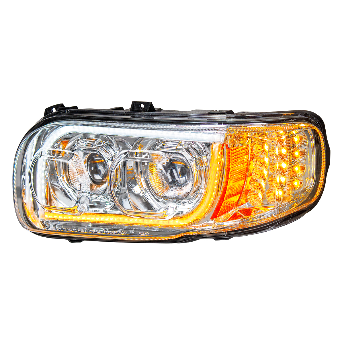 High Power LED Chrome Headlight With 16 LED Turn & 57 LED Bar For 2008-2024 Peterbilt 389- Driver