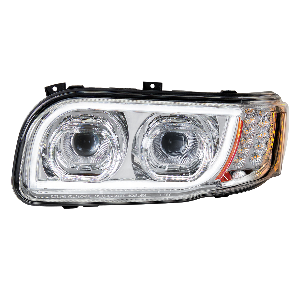 High Power LED Chrome Headlight With 16 LED Turn & 57 LED Bar For 2008-2024 Peterbilt 389- Driver - Thumbnail 5