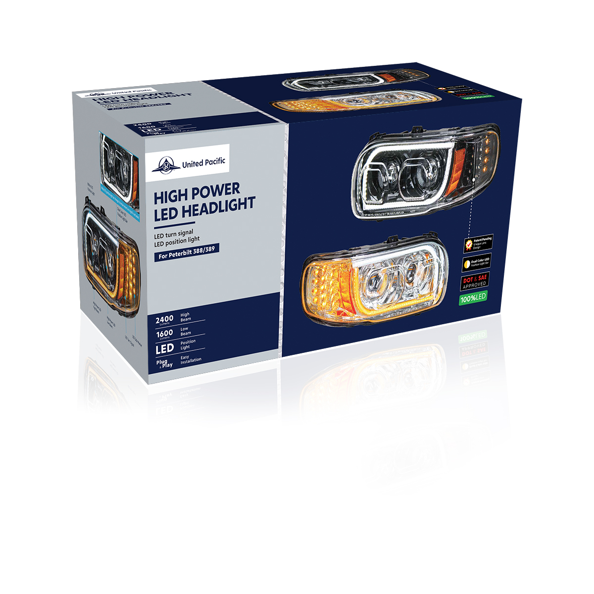 High Power LED Chrome Headlight With 16 LED Turn & 57 LED Bar For 2008-2024 Peterbilt 389- Driver - Thumbnail 9