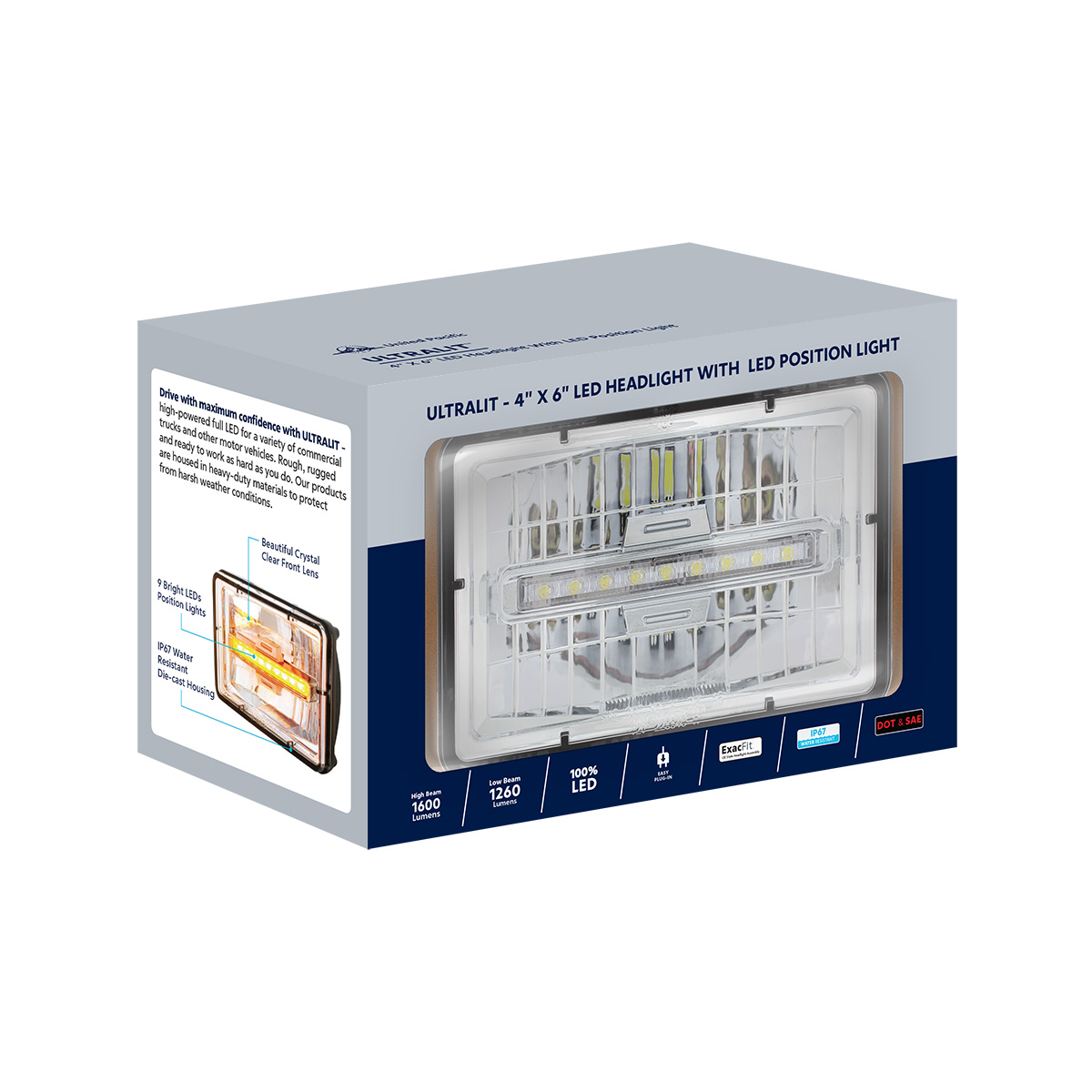 ULTRALIT - 4" X 6" Rectangular LED Headlight With Amber LED Position Light - High Beam - Thumbnail 8