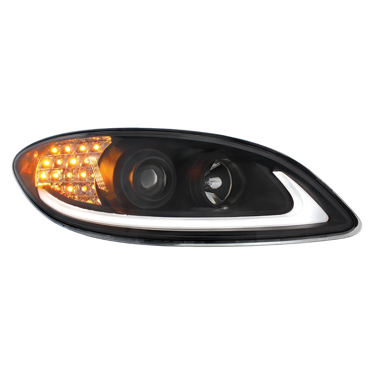 Black Projection Headlight With LED Turn Signal & Light Bar For 2006-2017 International Prostar - Passenger