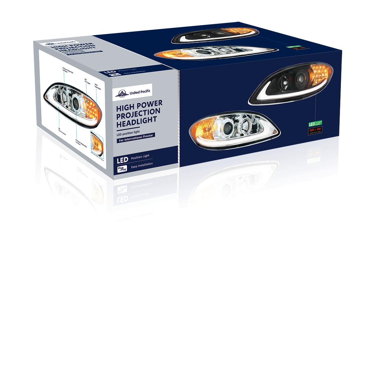 Black Projection Headlight With LED Light Bar For 2006-2017 International Prostar - Driver - Thumbnail 7