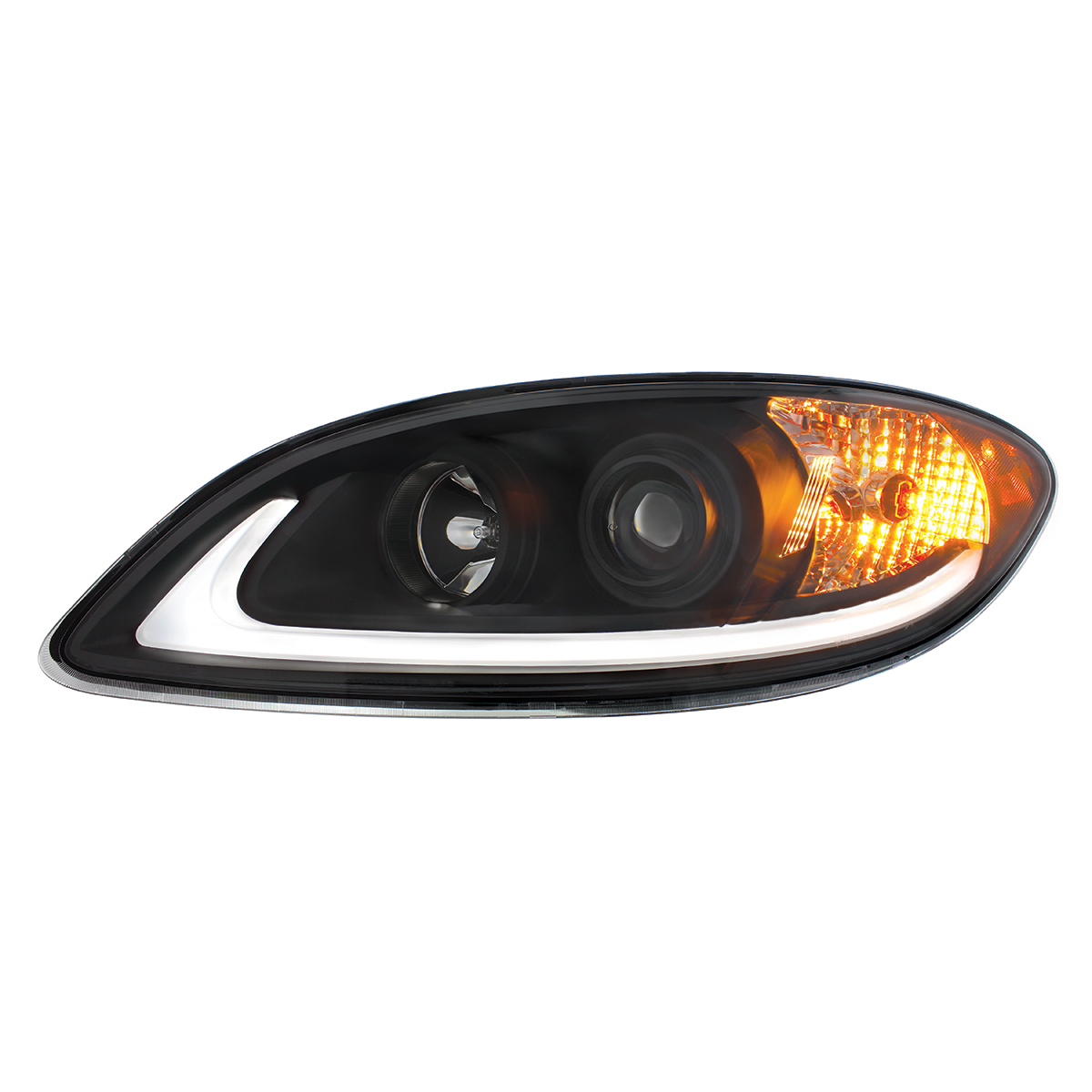 Black Projection Headlight With LED Light Bar For 2006-2017 International Prostar - Driver - Thumbnail 9