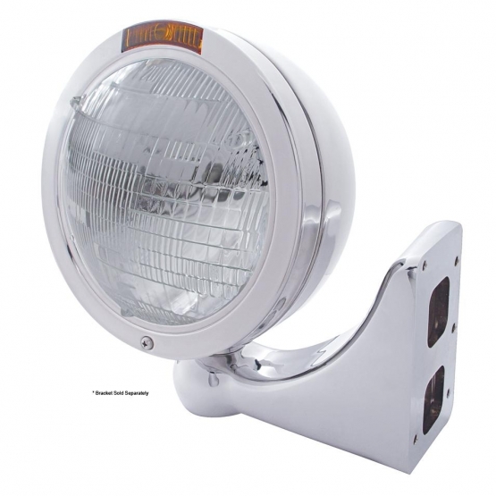 Stainless Steel Bullet Classic Headlight 6014 Bulb & Turn Signal - Amber Lens - Thumbnail 2