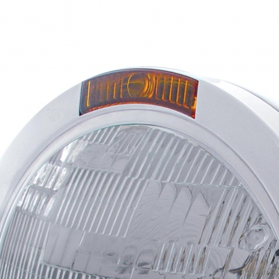 Stainless Steel Bullet Classic Headlight H6024 Bulb & Turn Signal - Amber Lens - Thumbnail 4