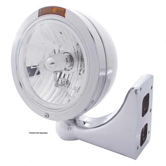 Stainless Steel Bullet Classic Headlight Crystal H4 Bulb & Turn Signal - Amber Lens - Thumbnail 2