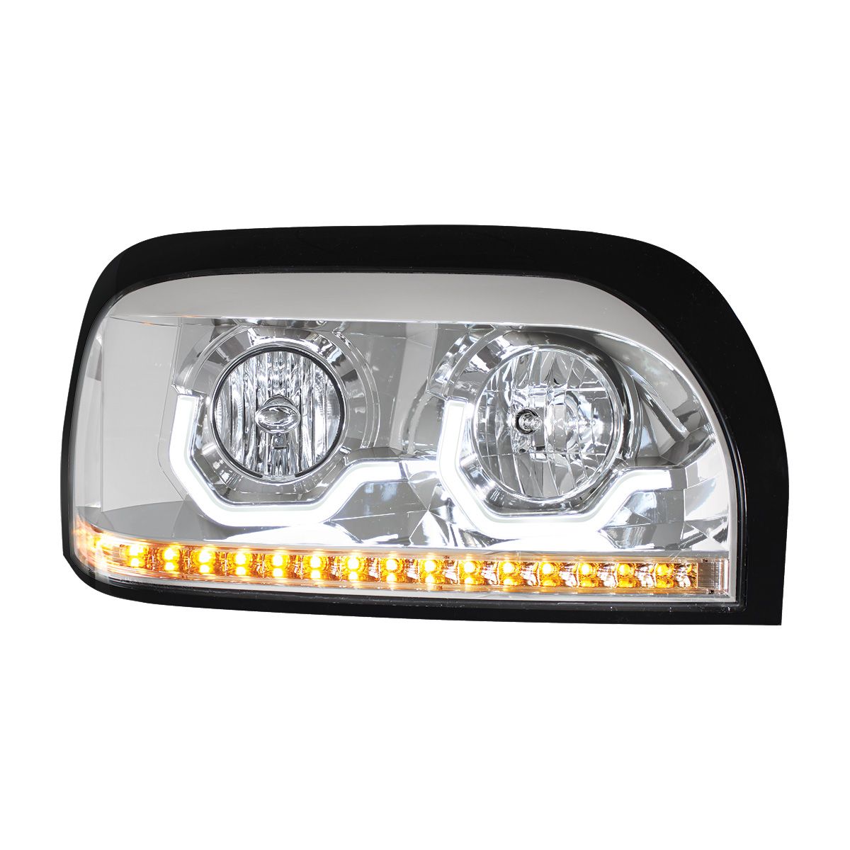 Chrome Headlight With LED Turn Signal & Light Bar For 1996-2010 Freightliner Century - Passenger