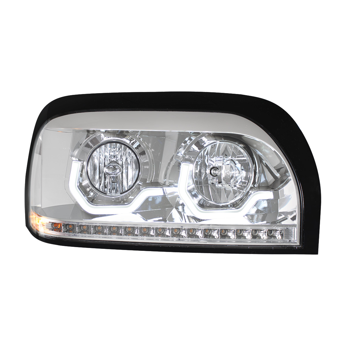 Chrome Headlight With LED Turn Signal & Light Bar For 1996-2010 Freightliner Century - Passenger - Thumbnail 3