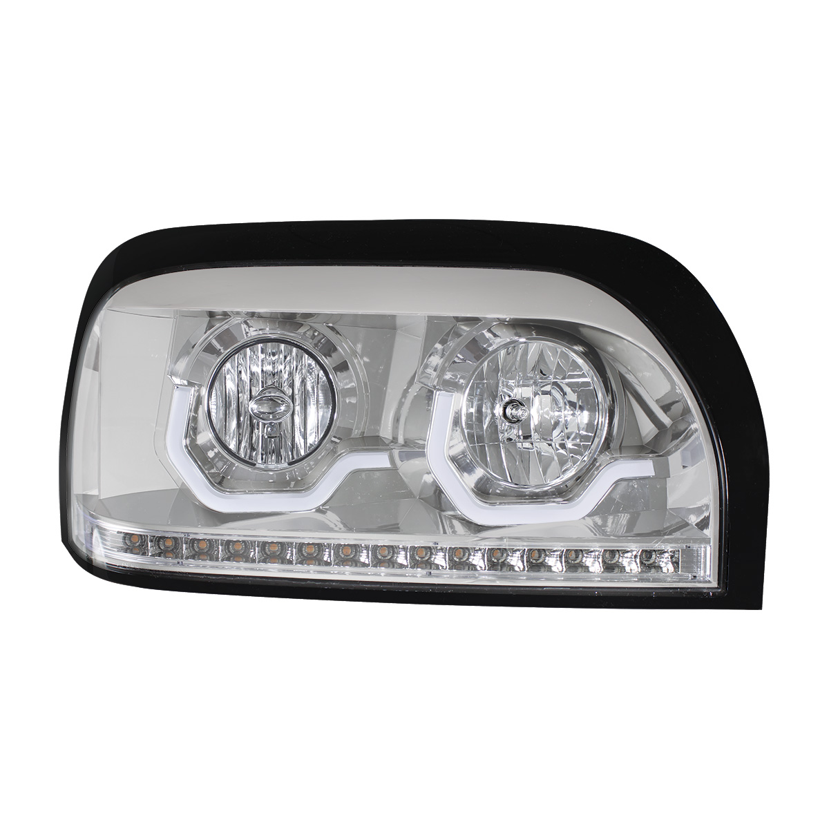Chrome Headlight With LED Turn Signal & Light Bar For 1996-2010 Freightliner Century - Passenger - Thumbnail 4