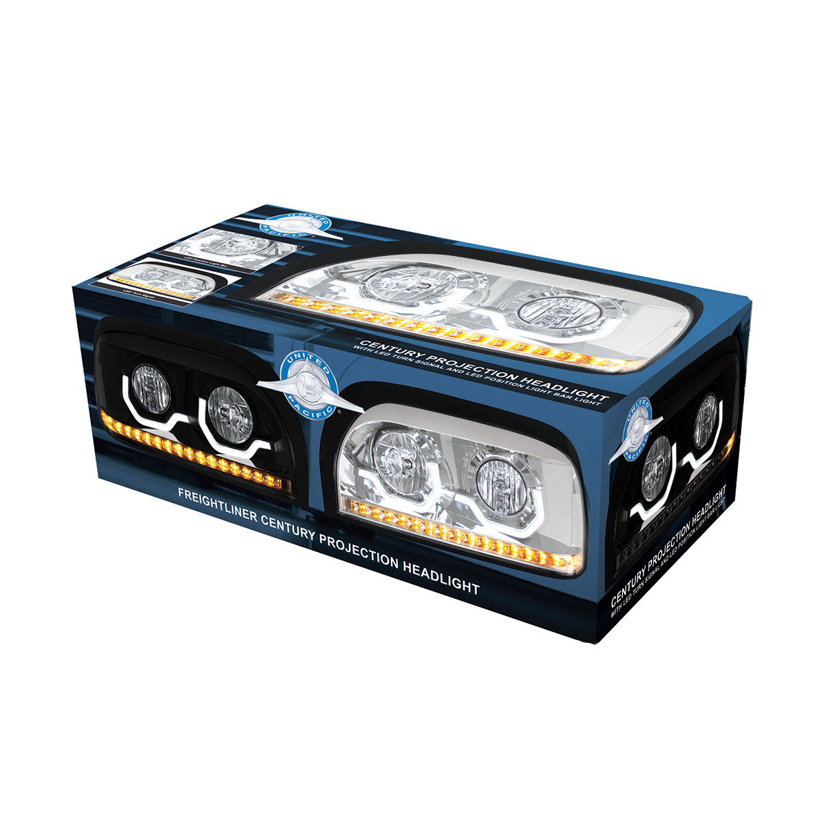 Chrome Headlight With LED Turn Signal & Light Bar For 1996-2010 Freightliner Century - Passenger - Thumbnail 7