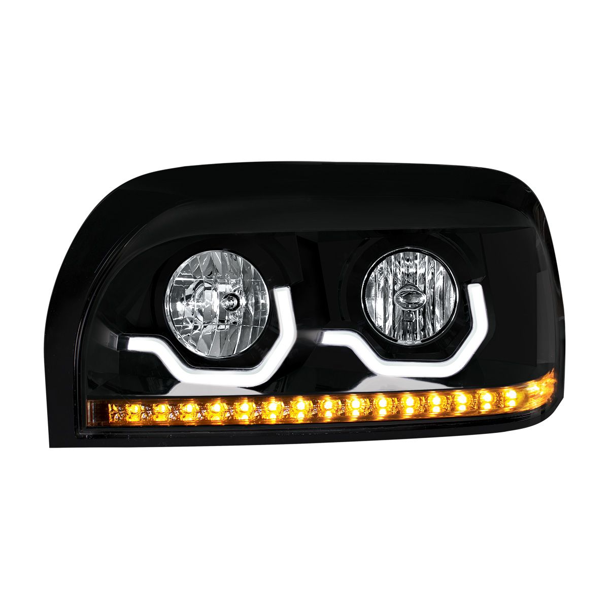 Blackout Headlight With LED Turn Signal & Light Bar For 1996-2010 Freightliner Century - Driver