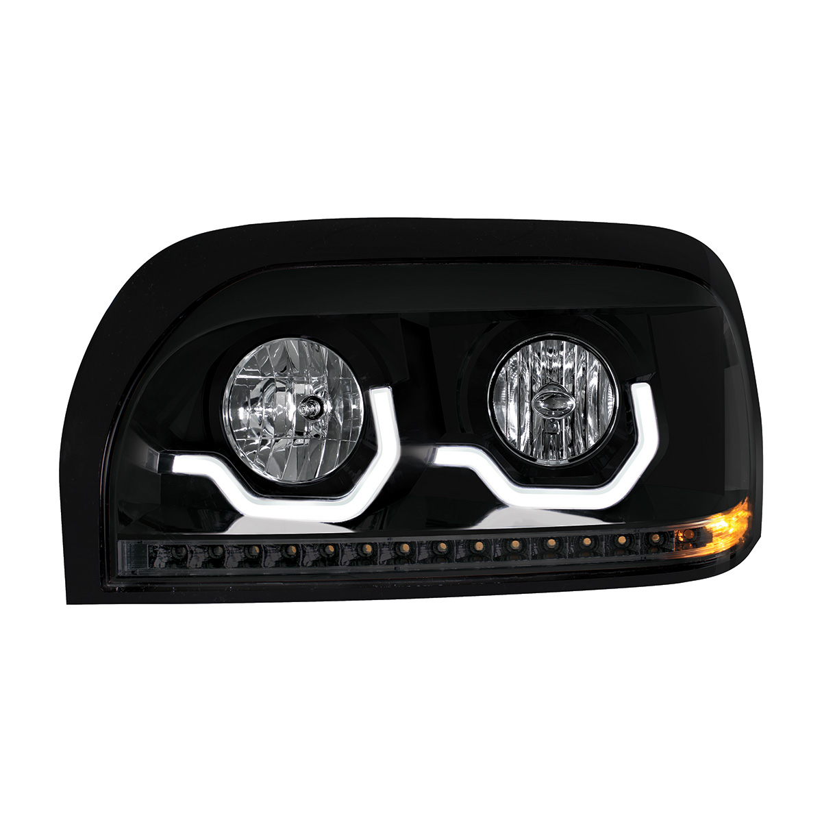 Blackout Headlight With LED Turn Signal & Light Bar For 1996-2010 Freightliner Century - Driver - Thumbnail 3