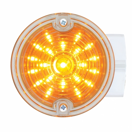 21 LED 3-1/4" Dual Function Signal Light For Harley Motorcycle With Housing - Amber LED/Clear Lens