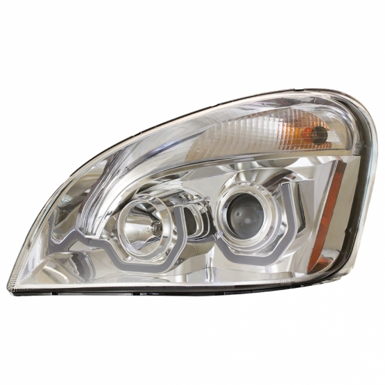 Chrome Projection Headlight W/Dual Function Amber LED Position Lights For 2008-17 FL Cascadia - Driver - Thumbnail 2