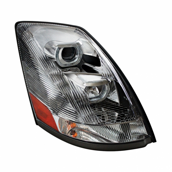 Chrome Projection Headlight With Amber LED Light Bar For 2003-2017 Volvo VN/VNL - Passenger - Thumbnail 3