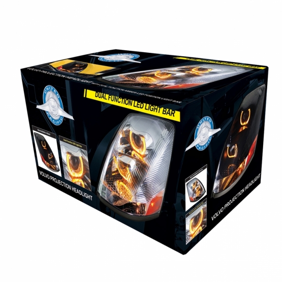 Blackout Projection Headlight With Amber LED Light Bar For 2003-2017 Volvo VN/VNL - Passenger - Thumbnail 3